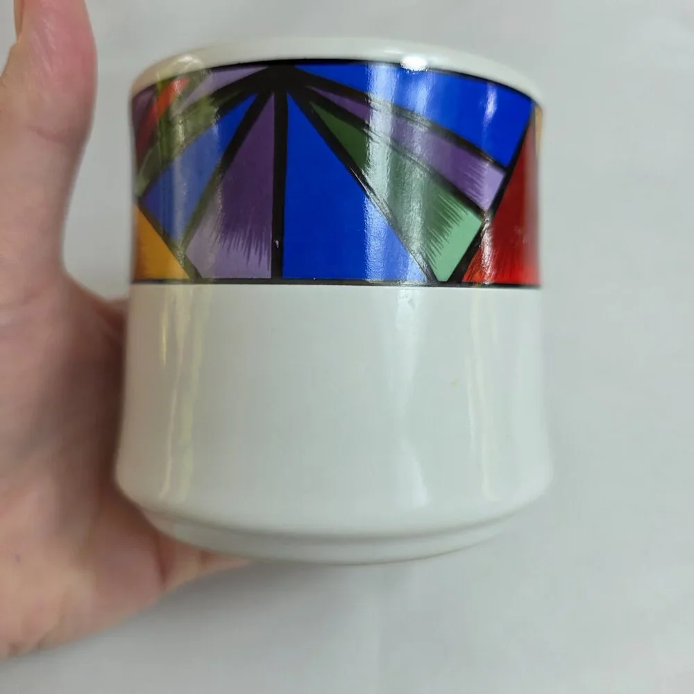 Sakura Sunset Mountain Sugar Bowl with Lid White with Multicolor Border